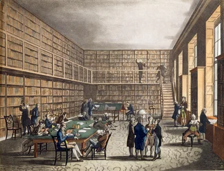 De bibliotheek van het Koninklijk Instituut, Albemarle Street, gegraveerd door Joseph Constantine (fl.1780-1812) Stadler, 1809
